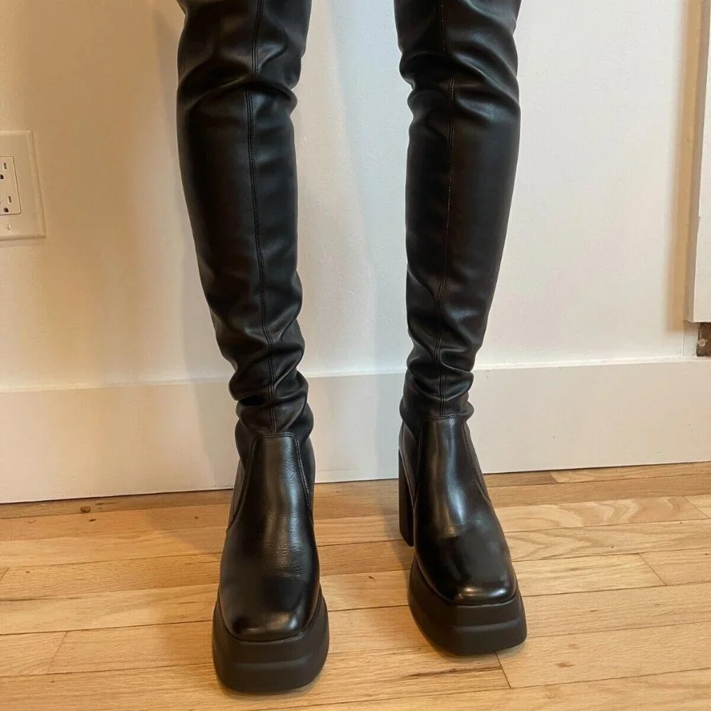 Free People Double Stack Over the Knee Boots Black Size 37 Brand New  Orig. $298 - Picture 6 of 10